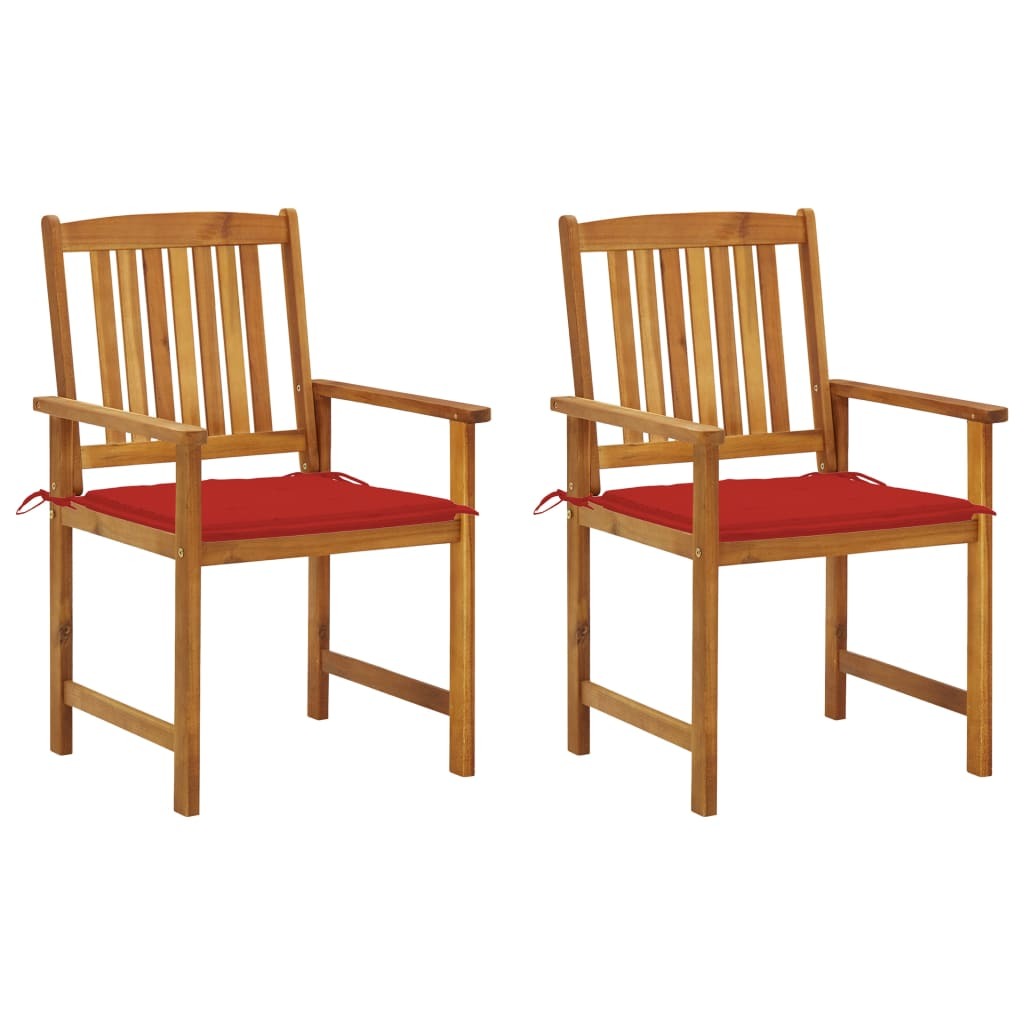 Garden Chair Set of 2 Red Solid Acacia wood, Polyester Standard