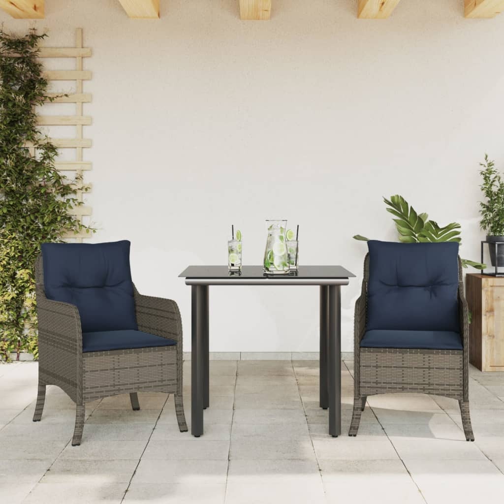 Garden Dining Set Grey PE Rattan 2-seater Durable