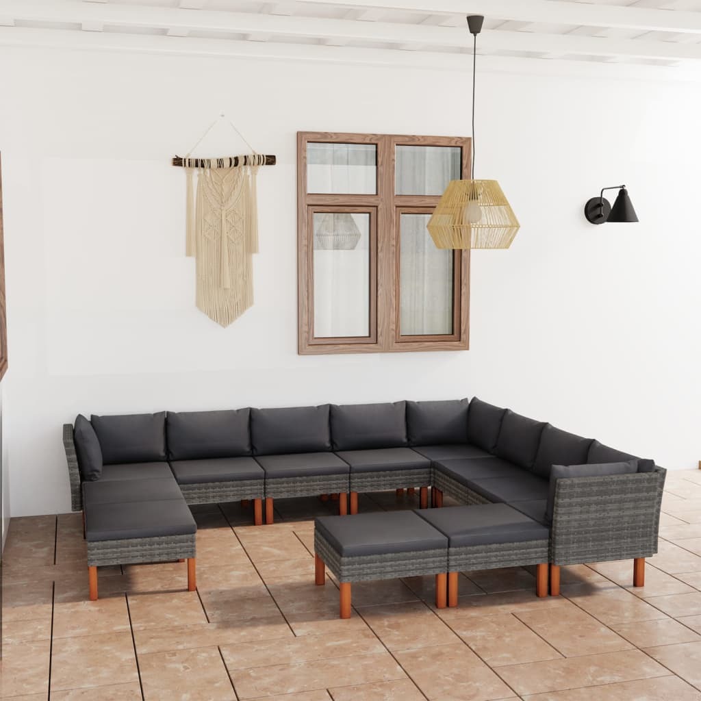 Garden Lounge Set Grey PE Rattan 12-Piece Set Removable Covers