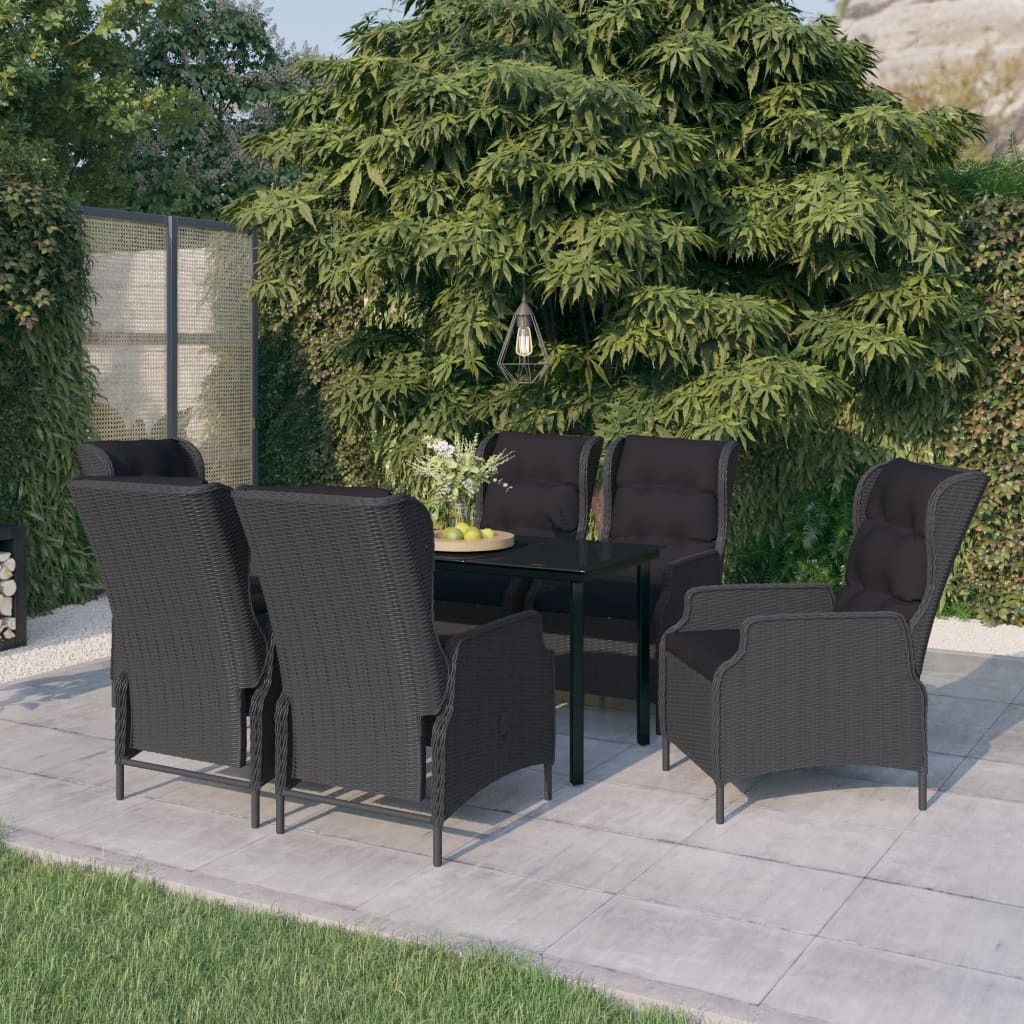 Garden Dining Set Dark grey, Black Steel frame, PE rattan, Glass top