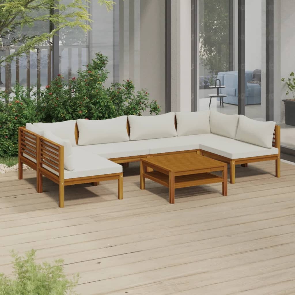 Garden Lounge Set Cream Solid acacia wood Large Modular
