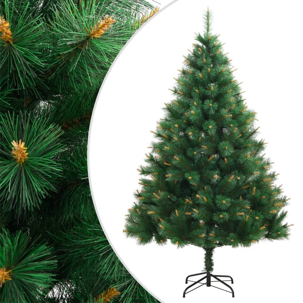 Artificial Hinged Christmas Tree Green and Yellow PVC, Metal 59 in