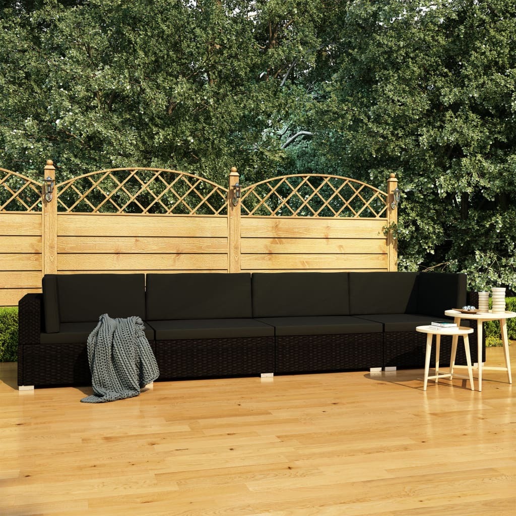 Patio Sofa Black PE rattan Standard Adjustable Armrests