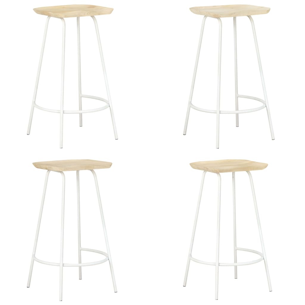 Bar Stool Set of 4 Bleached wood and white