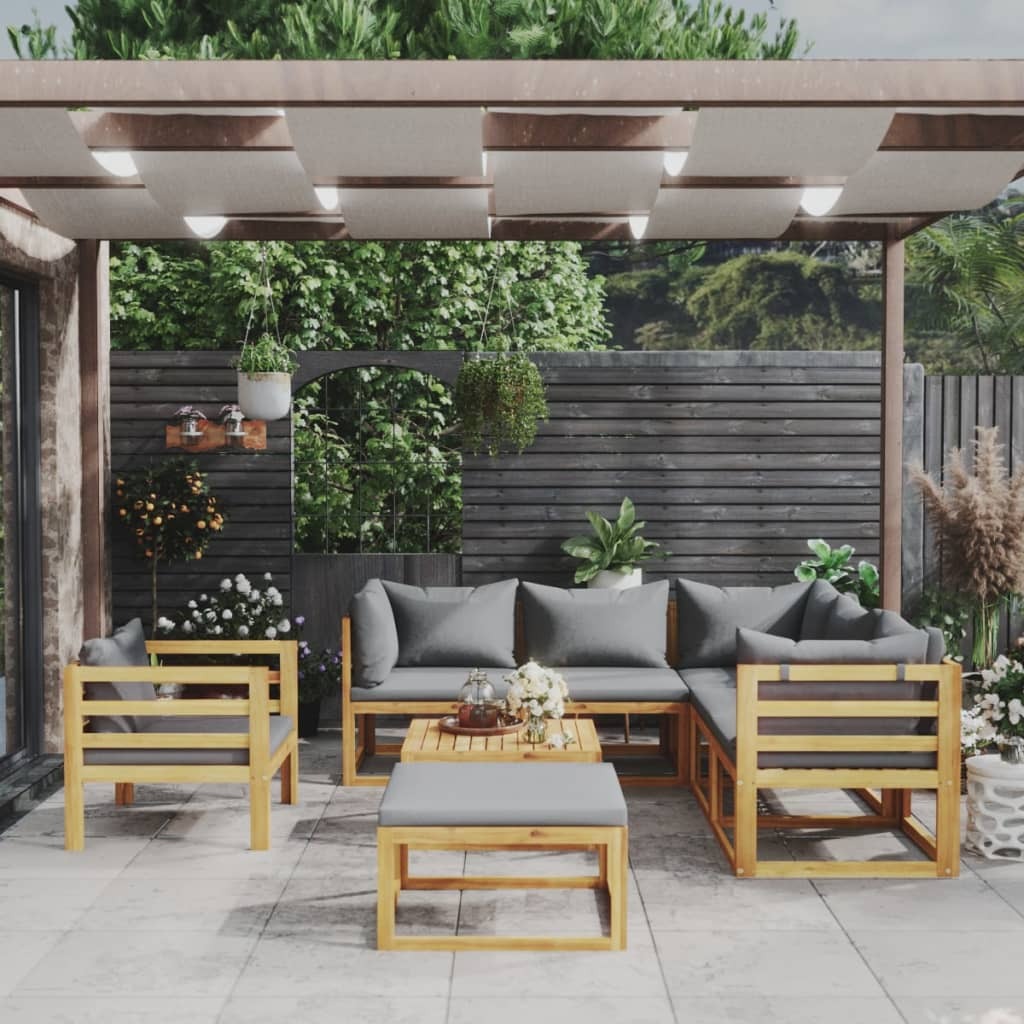 Garden Lounge Set Dark Grey Solid Acacia Wood Modular 8-piece set