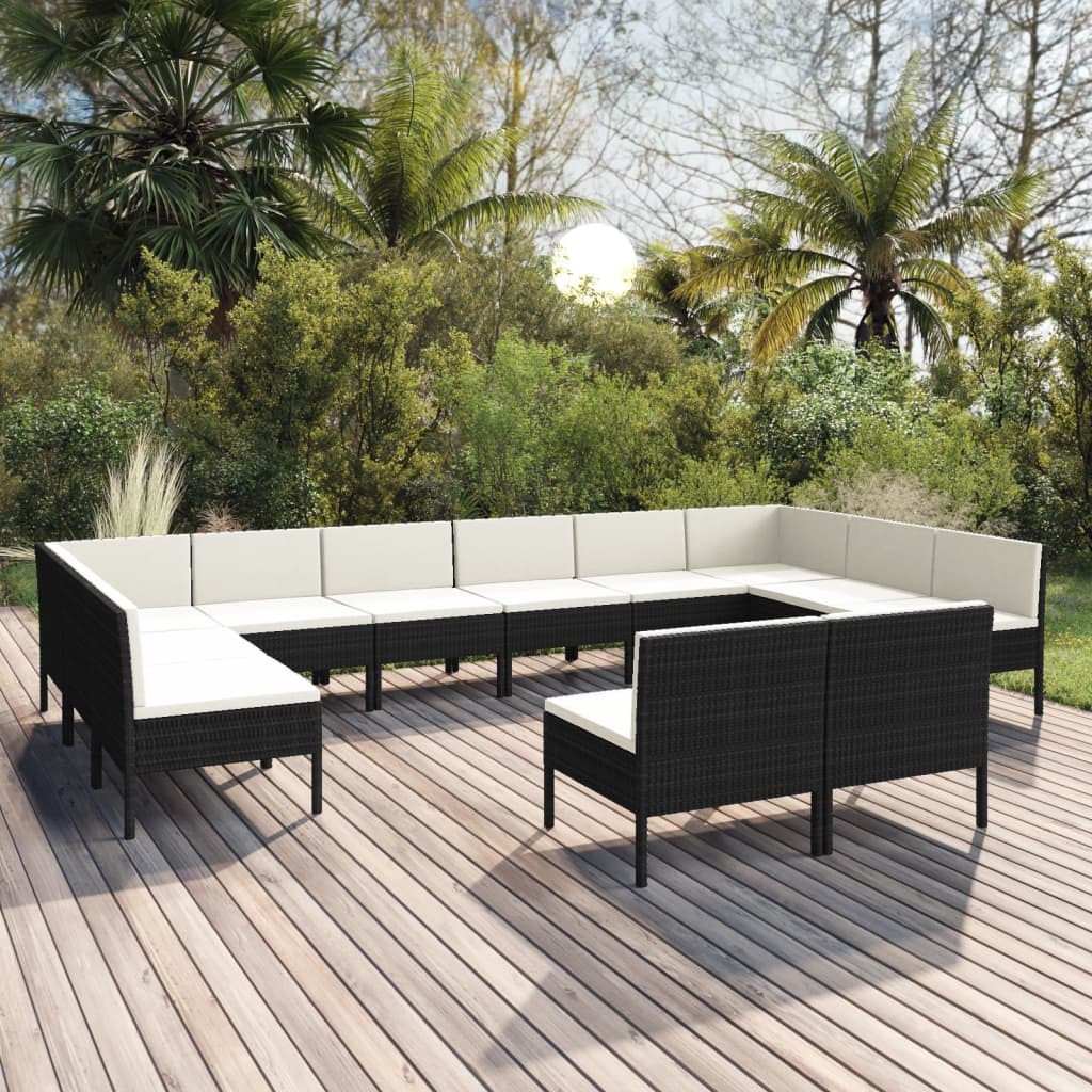 Garden Lounge Set Black PE rattan Large Modular