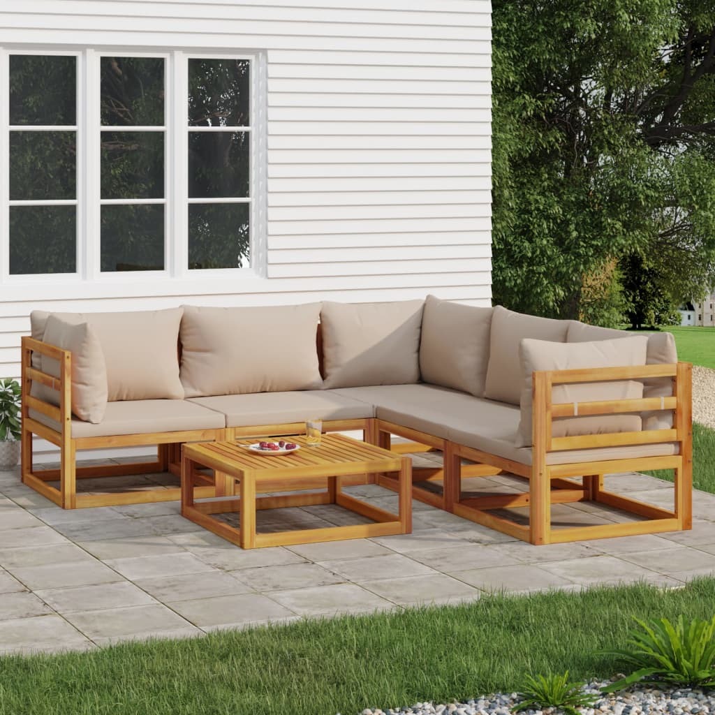 Garden Lounge Set Taupe Solid Acacia wood, 100% polyester cushions