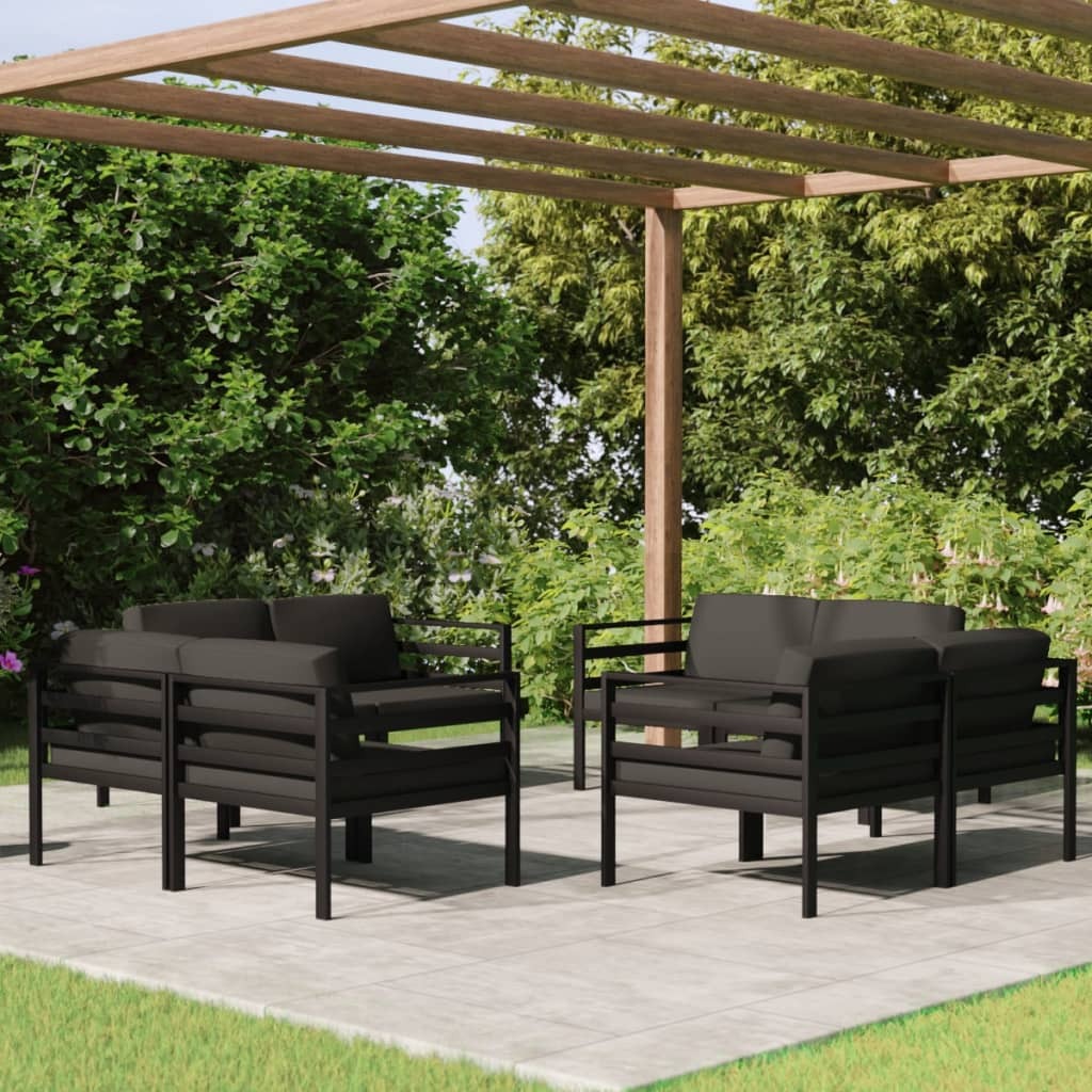 Garden Lounge Set Anthracite Aluminum 8 Piece Modular