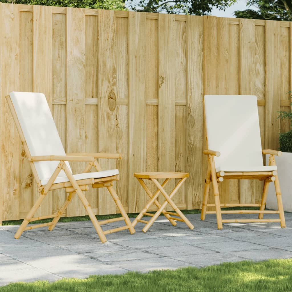 Bistro Set Cream White Bamboo, Fabric (100% polyester) 3 Piece Set