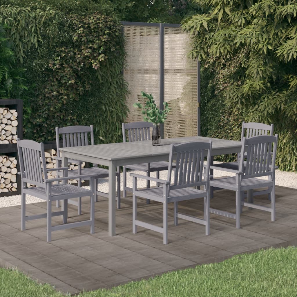 Garden Dining Set Gray Solid acacia wood Seven Piece Set Durable