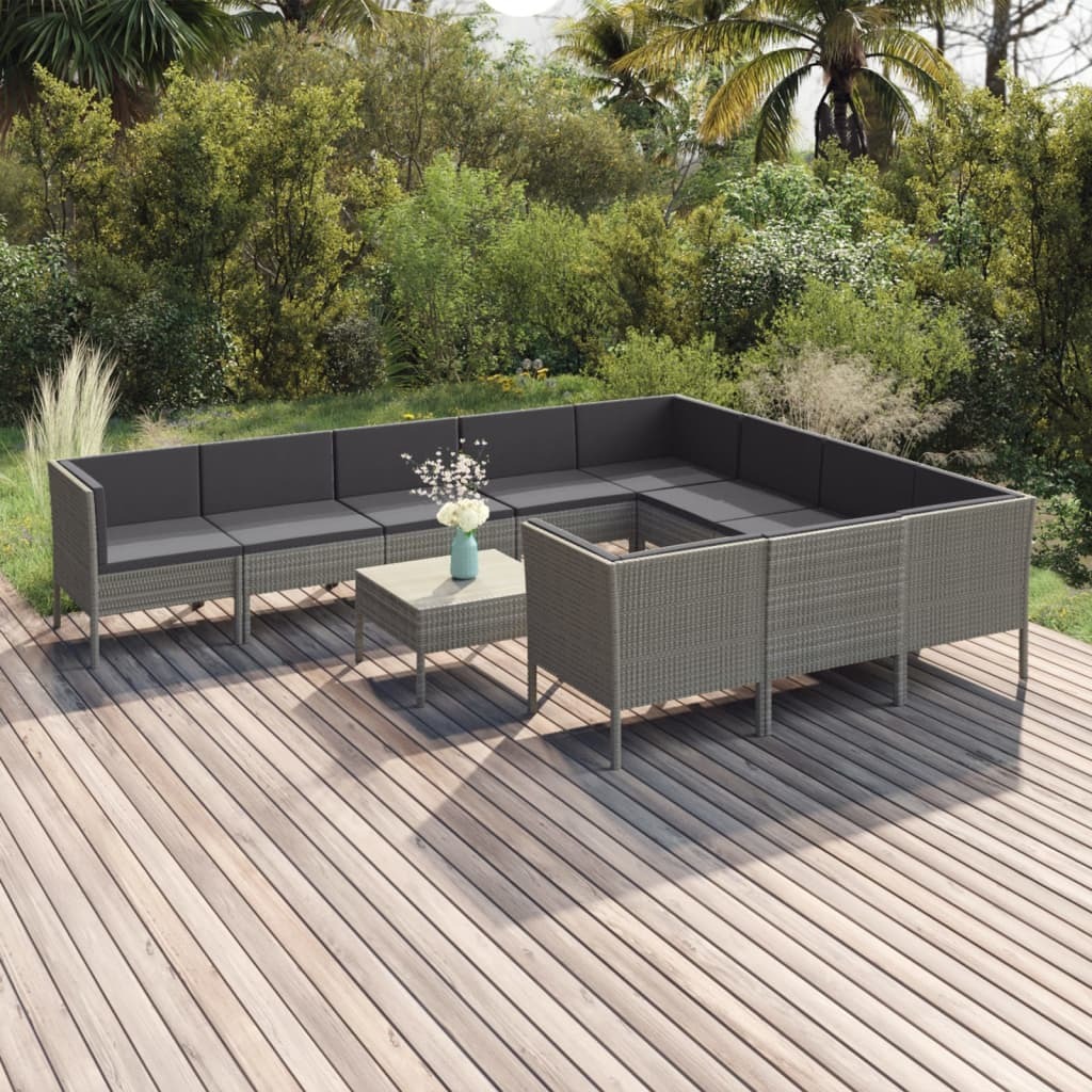 Garden Lounge Set Grey PE rattan Large Modular