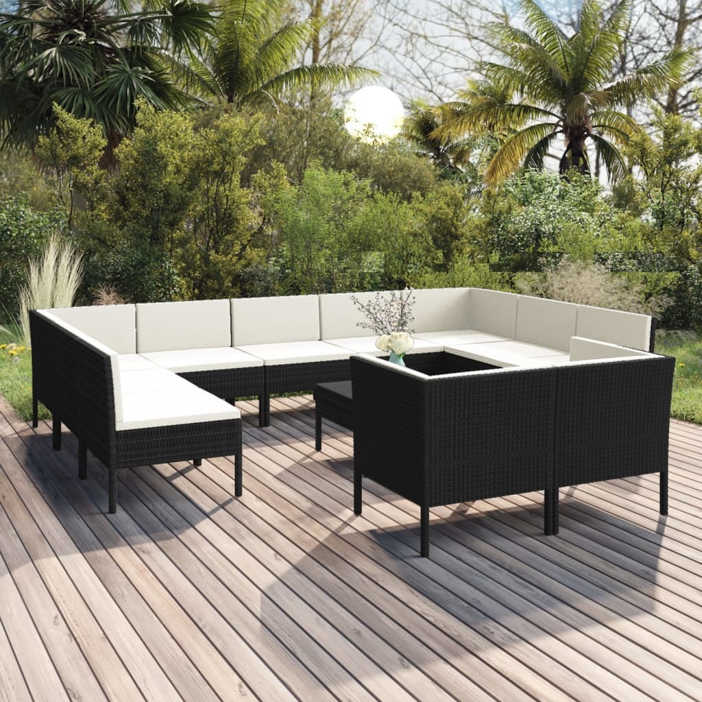 Garden Lounge Set Black, Cream white