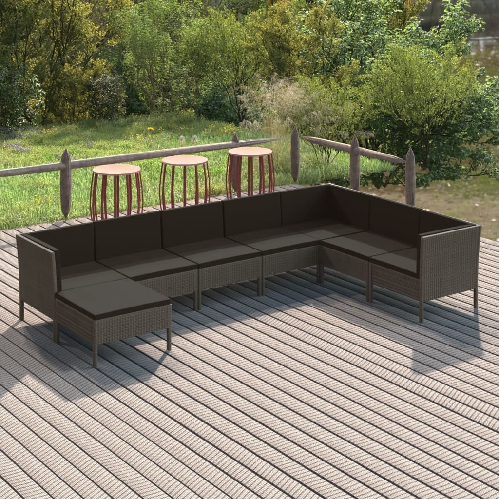 Garden Lounge Set Grey PE rattan, powder-coated steel, polyester