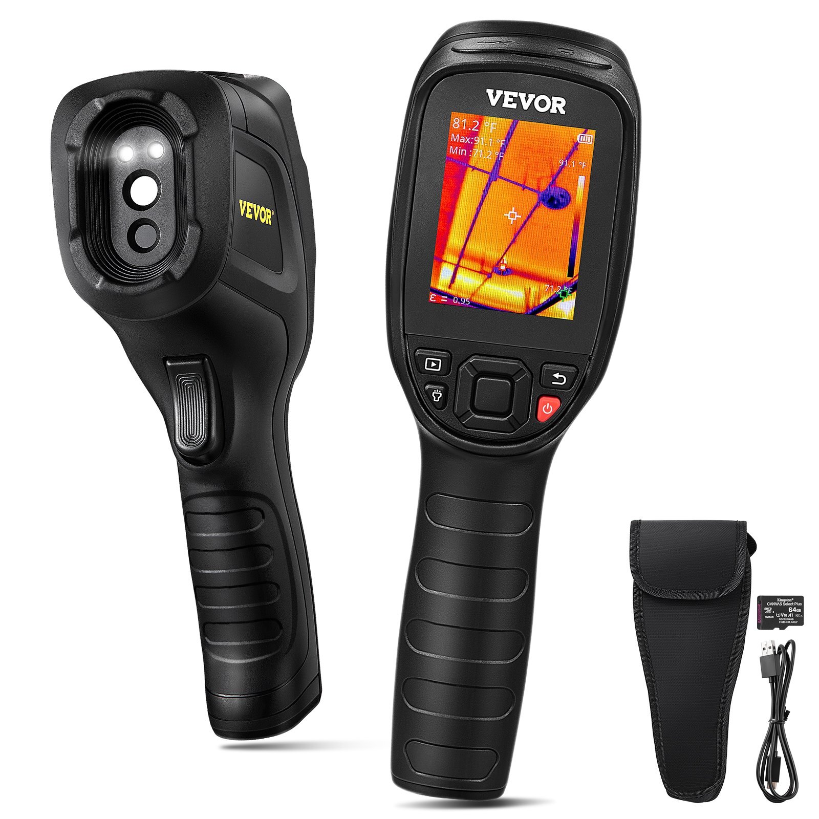 Thermal Imaging Camera, 320 x 240 Pixels Super Resolution with 2MP Visual Camera, 25Hz Refresh Rate Infrared Camera with -4?&bdquo;&permil;~1022?&bdquo;&permil; Temp, 64G SD Card and Rechargeable Li-ion Battery