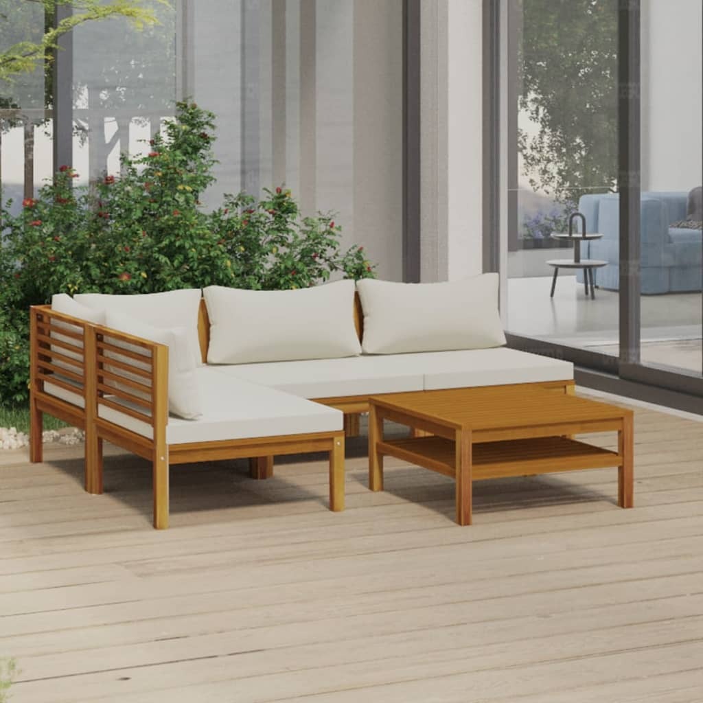 Garden Lounge Set Cream Cushions Solid Acacia Wood with an Oil Finish