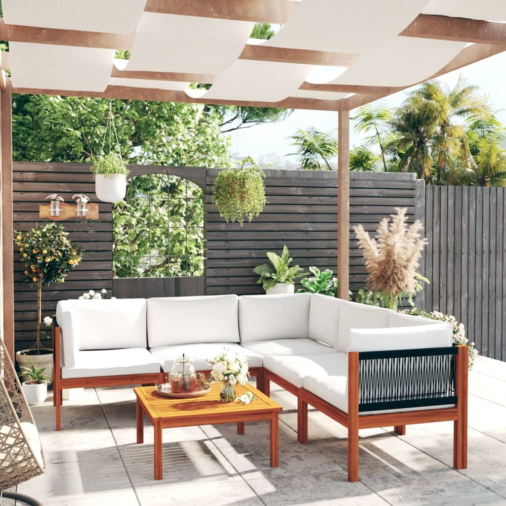 Garden Lounge Set Cream Solid acacia wood Medium Modular