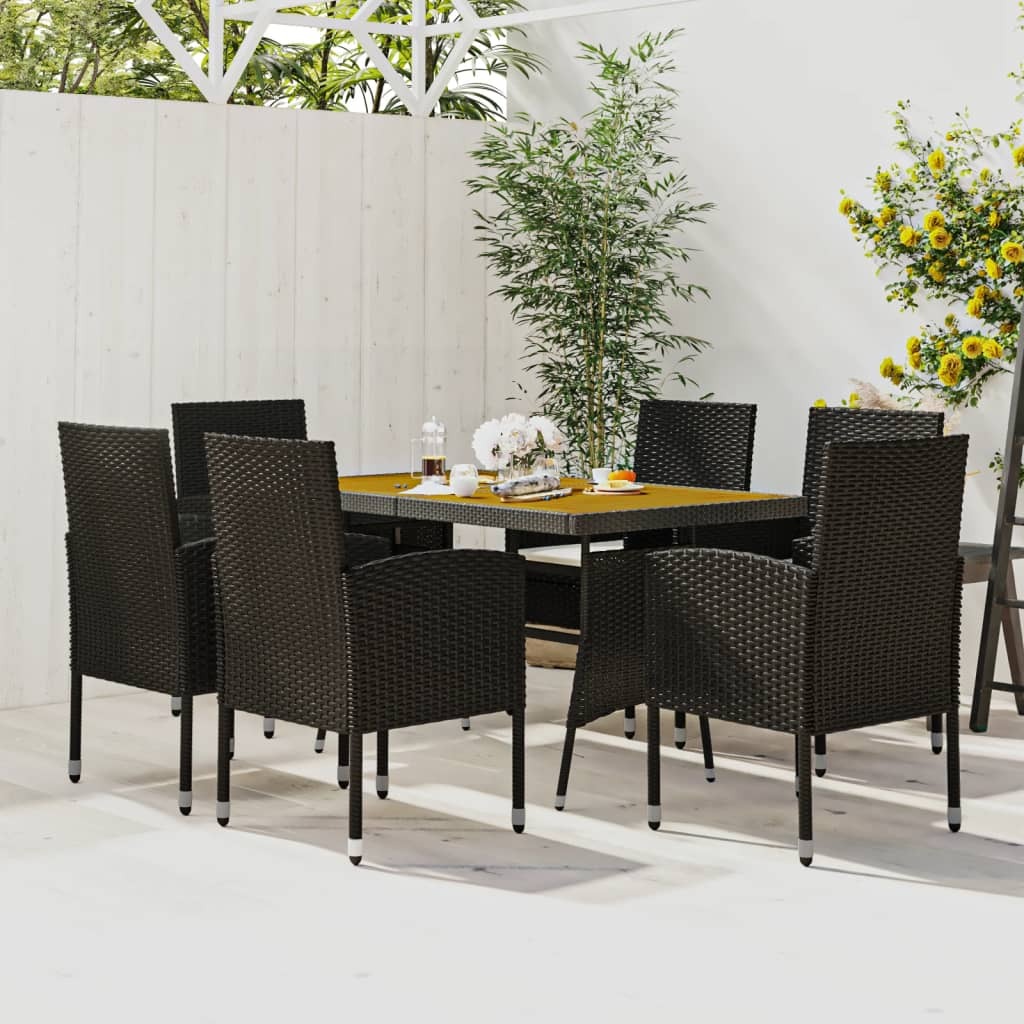 Outdoor Dining Set Black and Cream White