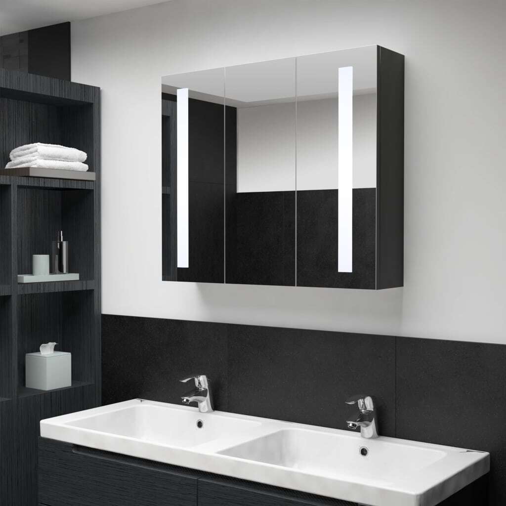 Bathroom Cabinet Anthracite MDF with melamine finish, glass Medium