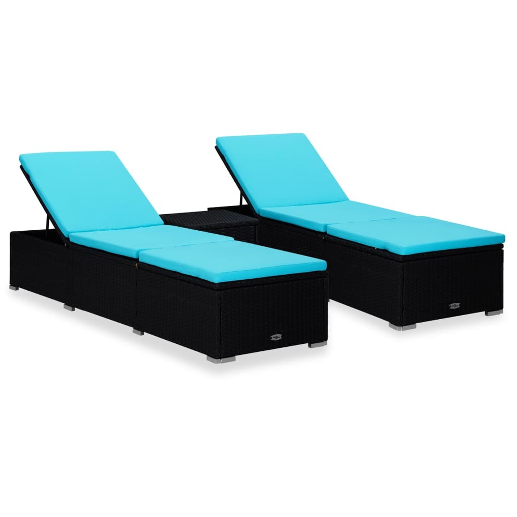 Patio Sun Lounger Black PE rattan Large Multi-Position Backrest