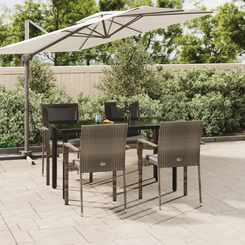 Garden Dining Set Black and Grey PE Rattan Medium Durable
