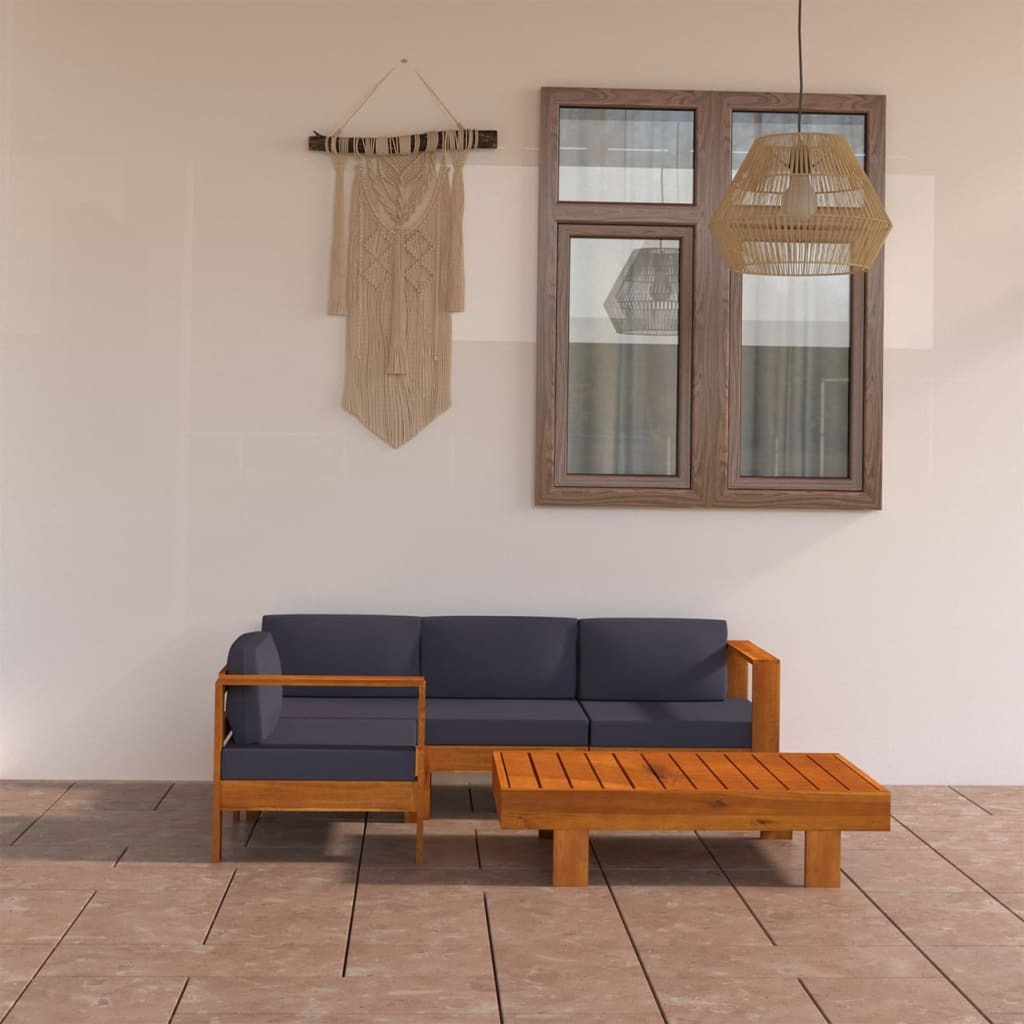 Wooden Lounge Set Dark grey, Natural acacia wood