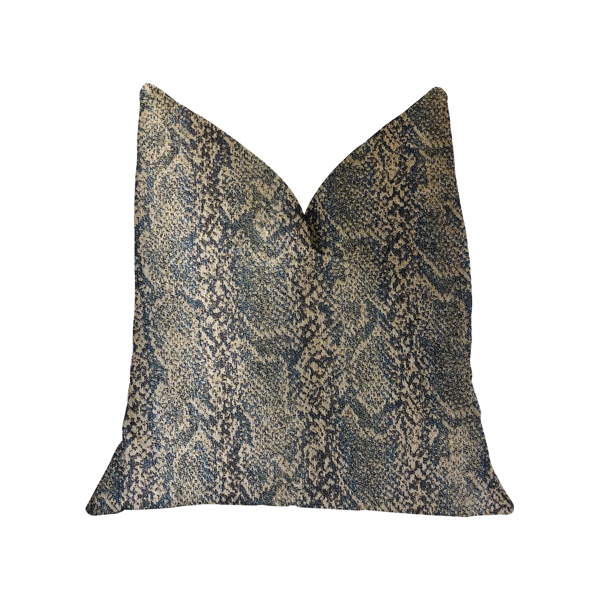 Plutus Exotic Phantom  Blue and Gold Luxury Throw Pillow
