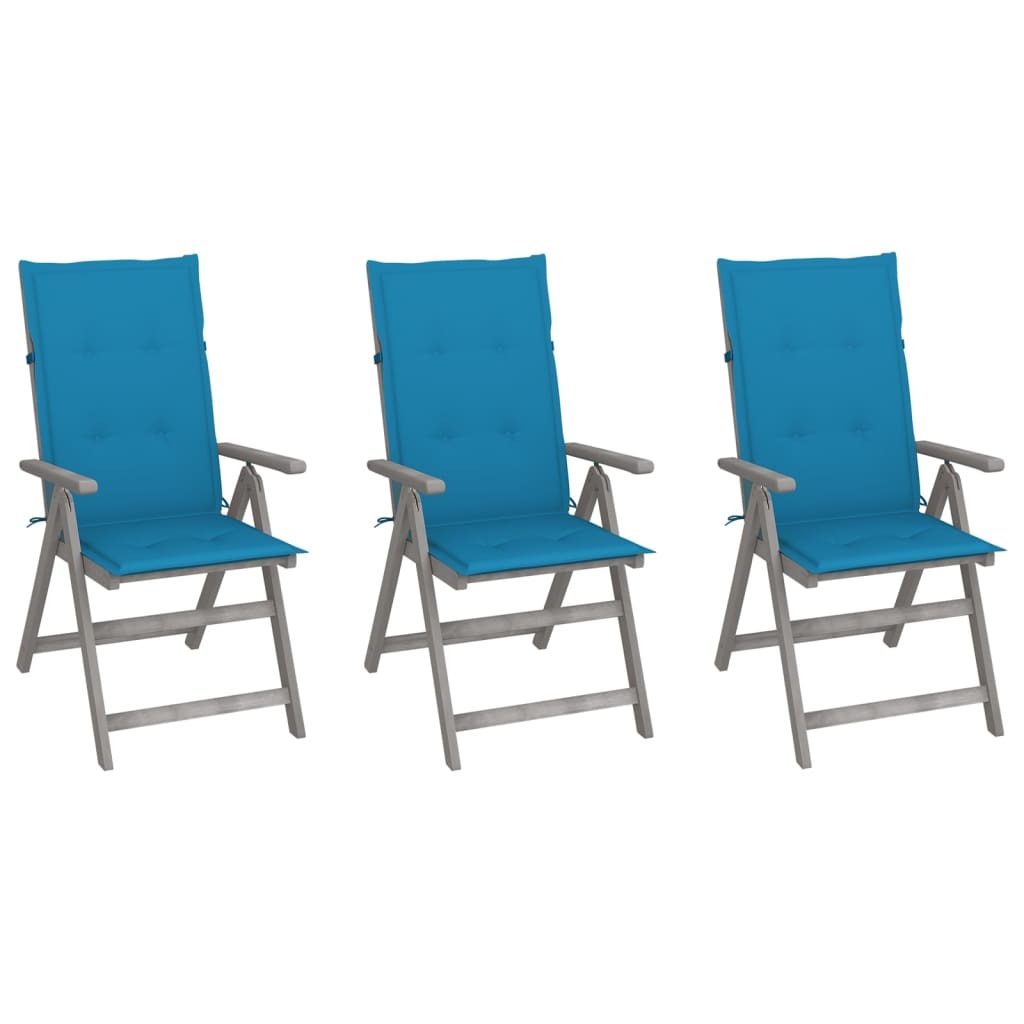Garden Chair Set of 3 Grey Solid acacia wood Standard Foldable