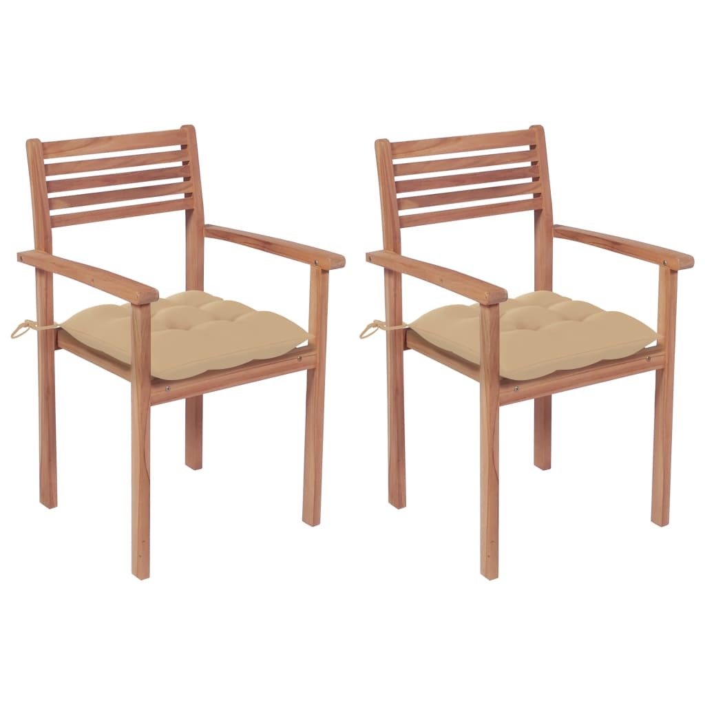 Patio Chair Set of 2 Beige Fine sanded teak hardwood Standard