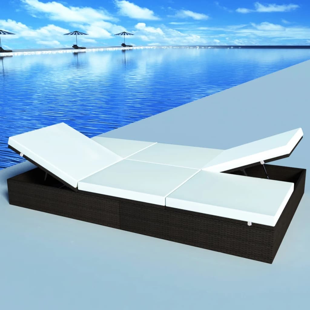 Sun Lounger Brown PE rattan Double Adjustable Headrests