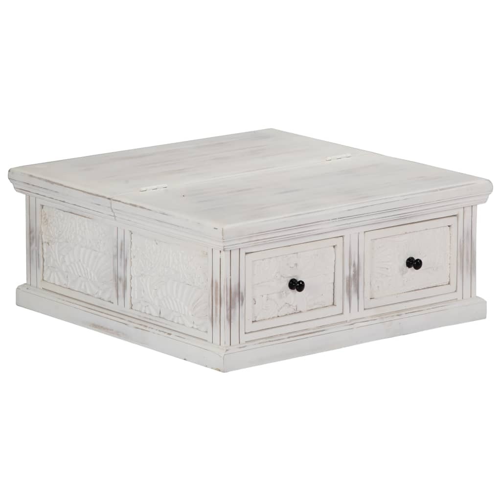 Coffee Table White Solid Mango Wood 27.6 in x 27.6 in x 11.8 in
