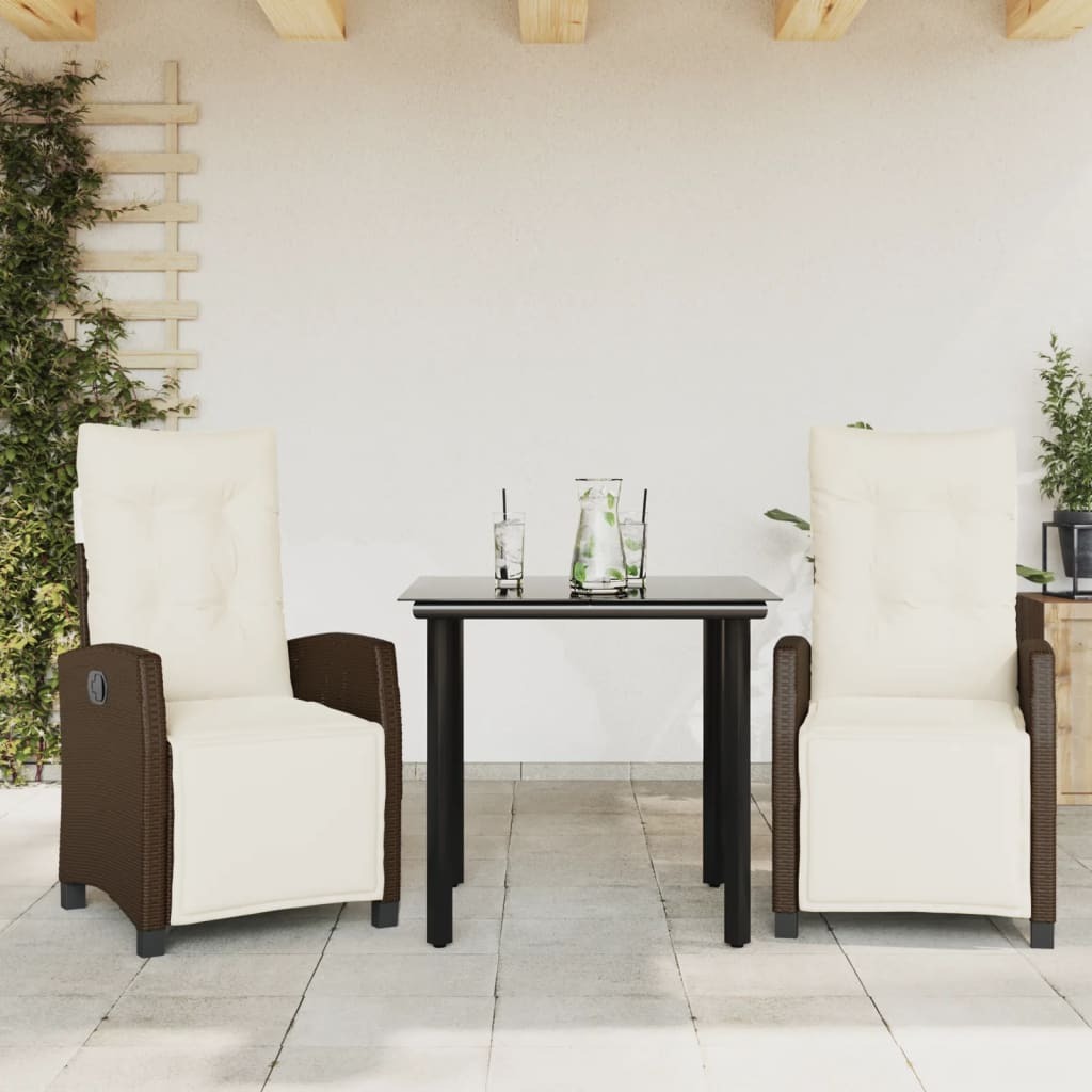 Garden Dining Set Brown, Cream White, Black Poly Rattan 3 Piece Set
