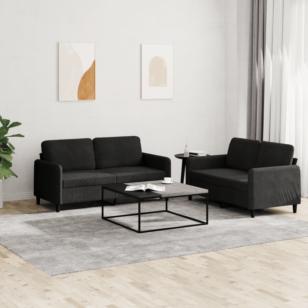 Sofa Set Black Velvet (100% polyester) Medium Sofa Set