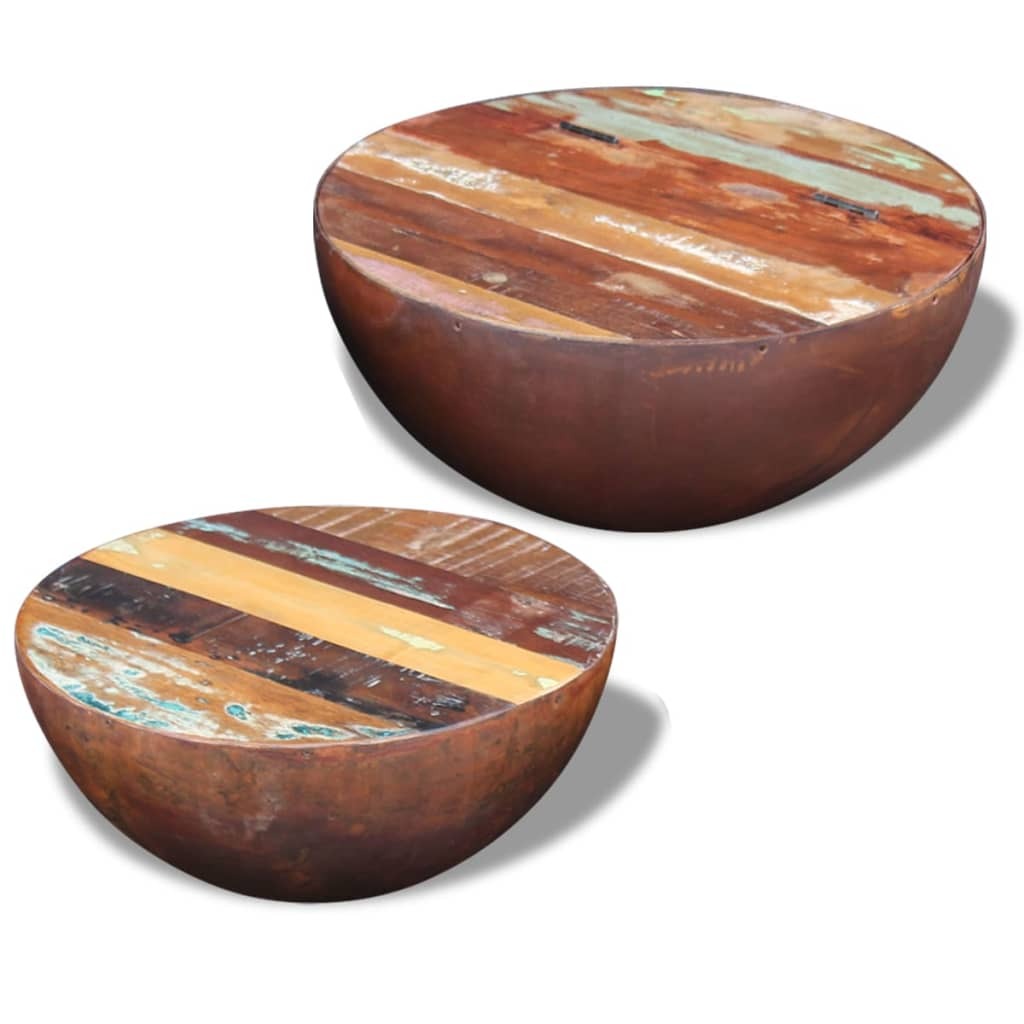 Coffee Table Set of 2 Multicolour Reclaimed wood Small Durable