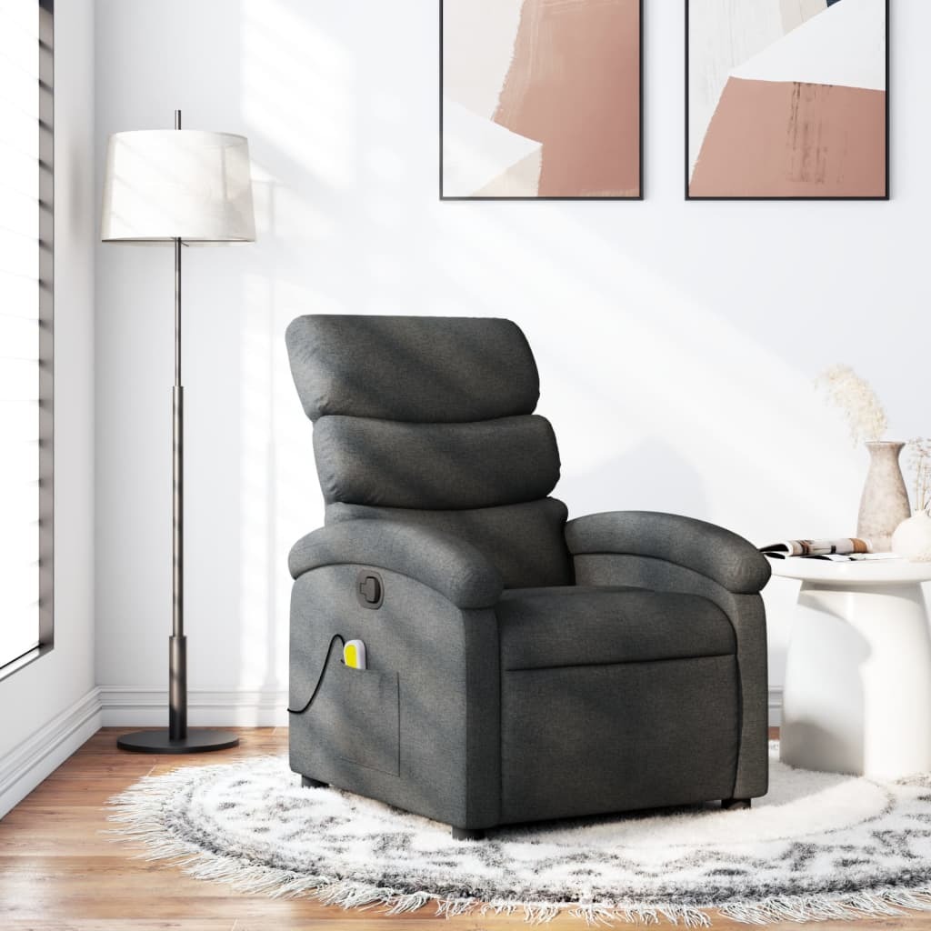 Massage Recliner Chair Dark Grey Polyester, Metal, Plywood, Foam
