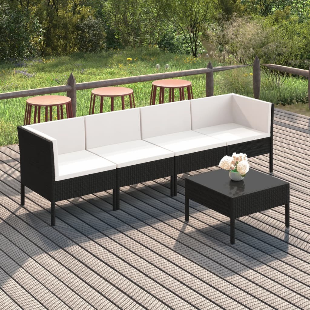 Garden Lounge Set Black PE Rattan Large Removable Covers