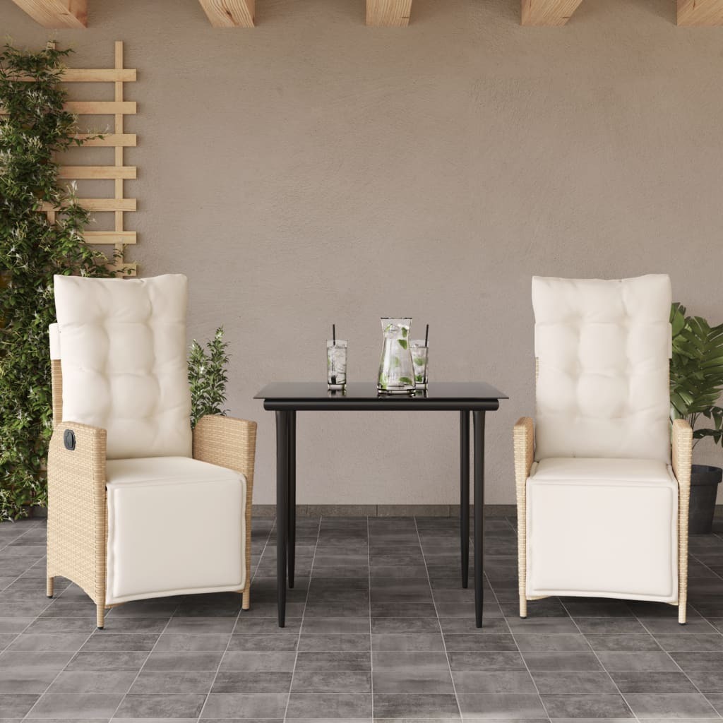 Garden Dining Set Beige Poly Rattan Medium Adjustable Footrests