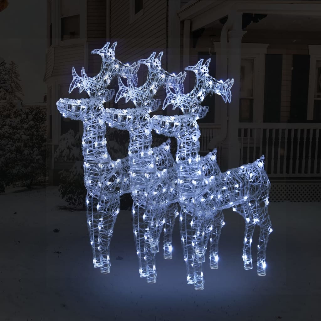Reindeer Christmas Decoration Set of 3 Cool White Acrylic Large