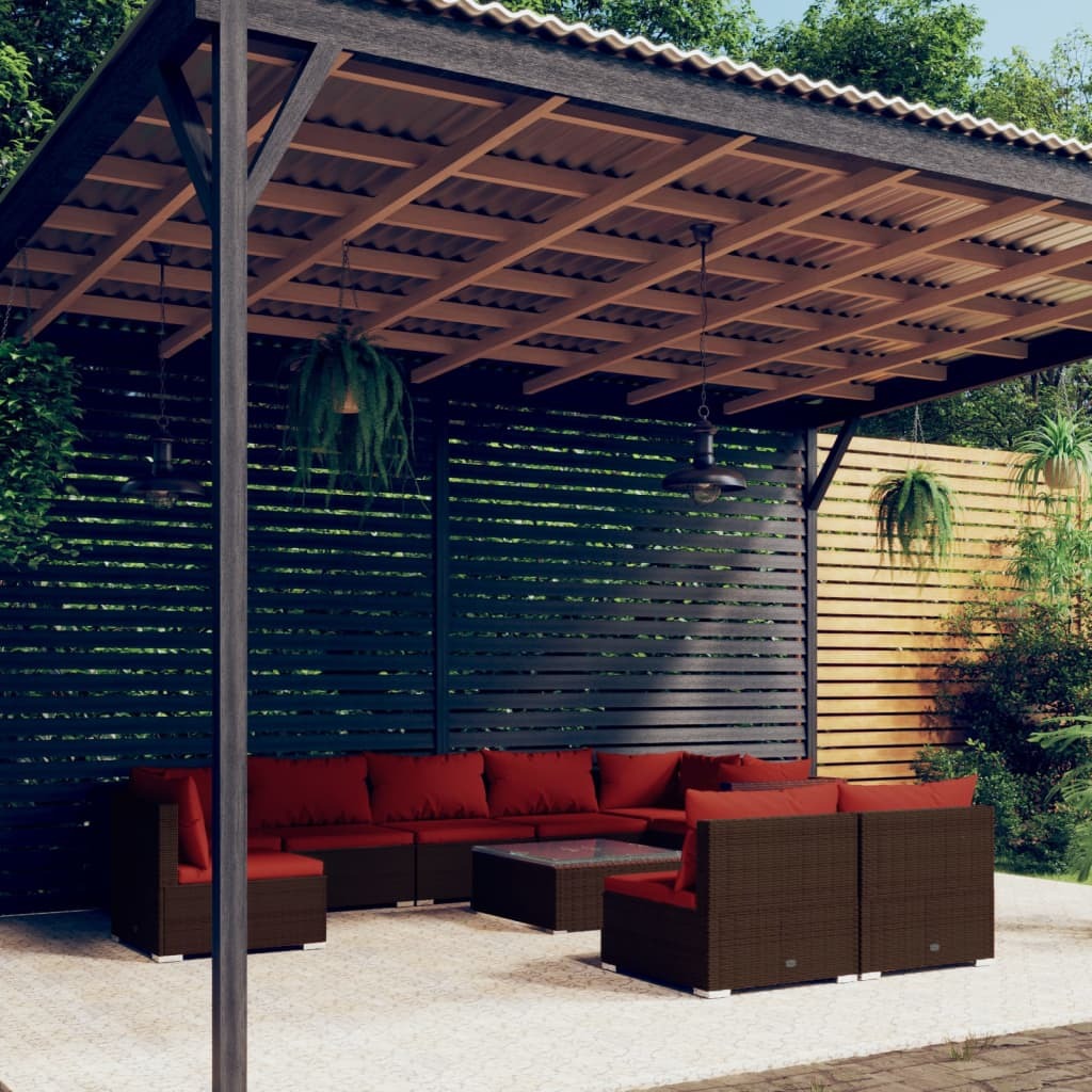 Garden Lounge Set Brown PE rattan, powder-coated steel, plastic