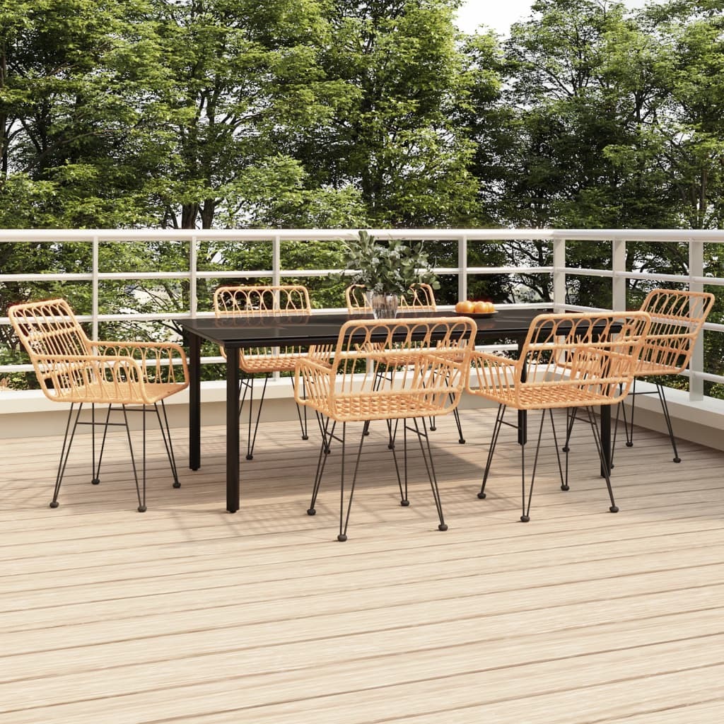 Garden Dining Set Black Steel, Poly Rattan Standard Durable
