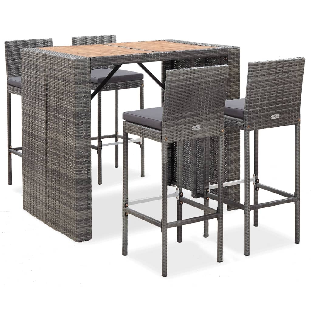 Bar Set Grey PE (polyethylene) rattan Compact Durable