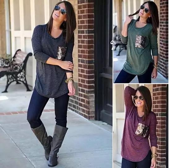 Size: 2X-Large,Color: Purple Cloud - Queenie Tunic Top With Sequined Pocket