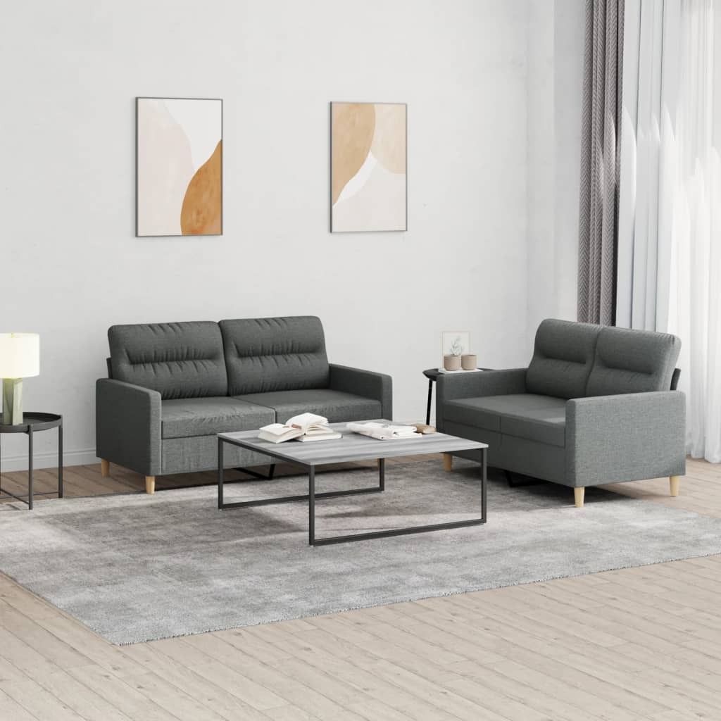 Sofa Set Dark Grey Polyester 2-Seater Sofa Set Rectangular