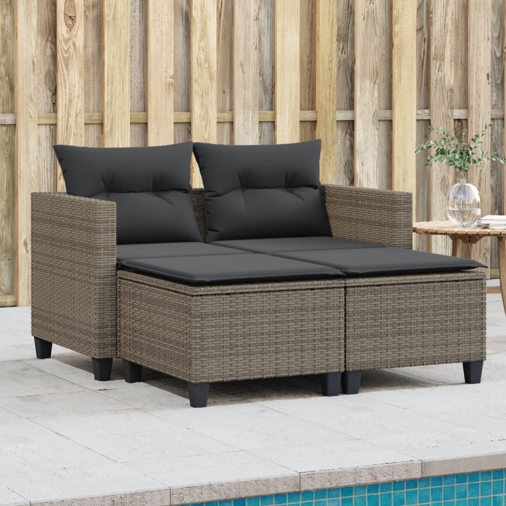 Garden Sofa Gray PE Rattan 2-Seater UV-resistant materials