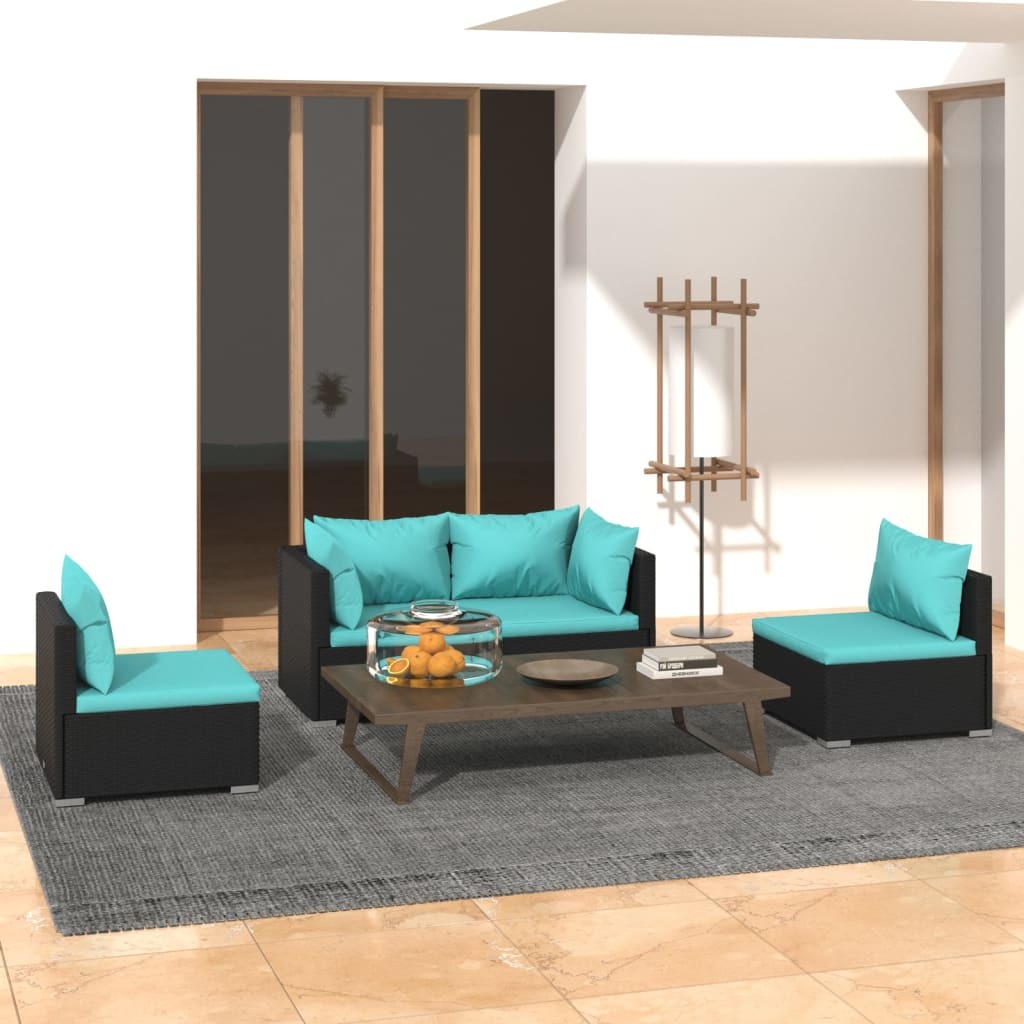 Garden Lounge Set Black, Water Blue