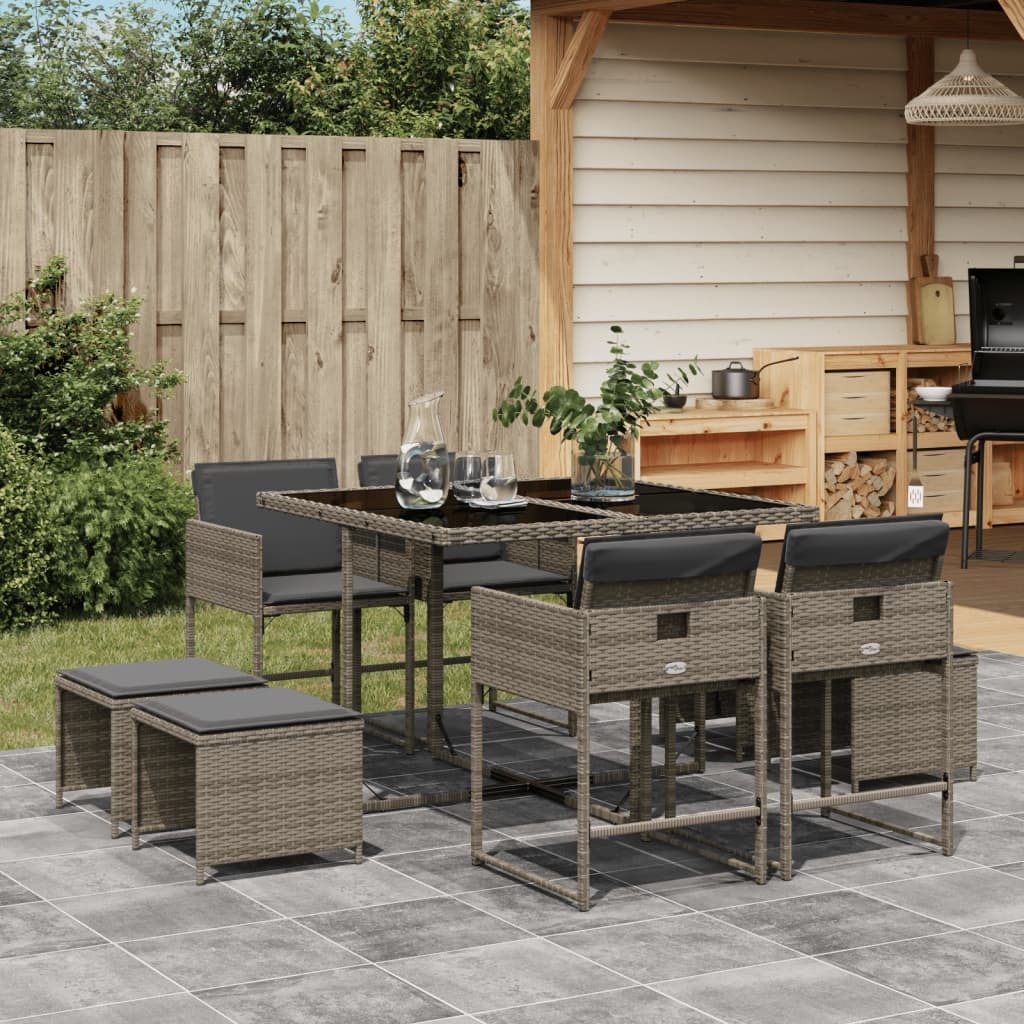 Garden Dining Set Grey PE Rattan 8-seater Foldable