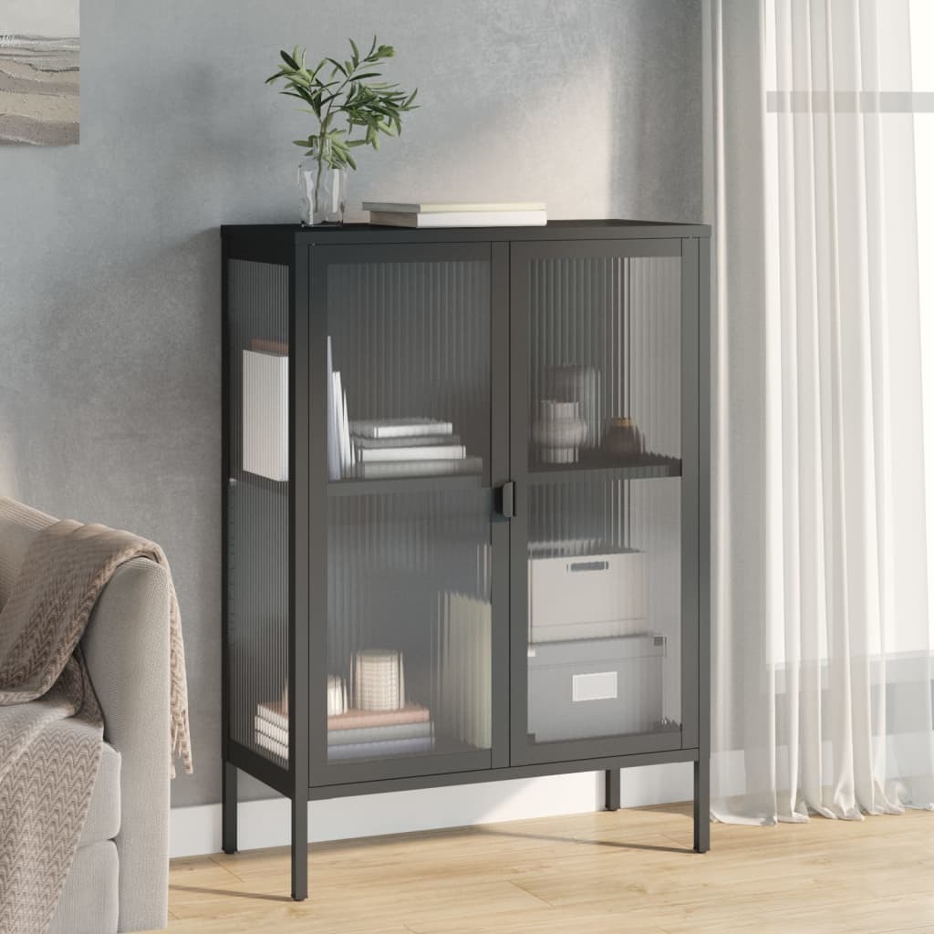 Sideboard Black Powder-coated steel, fluted glass Medium