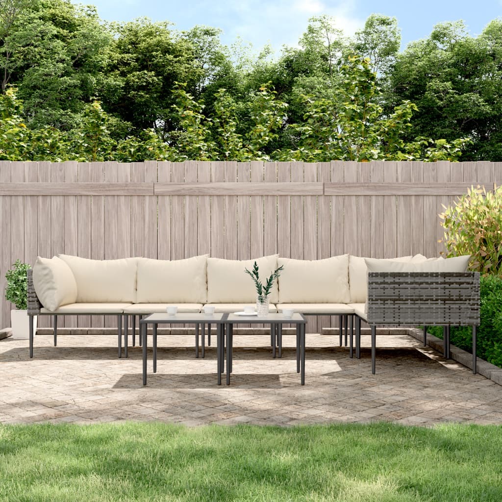 Garden Lounge Set Grey, Beige Poly Rattan, Steel, Polyester Medium