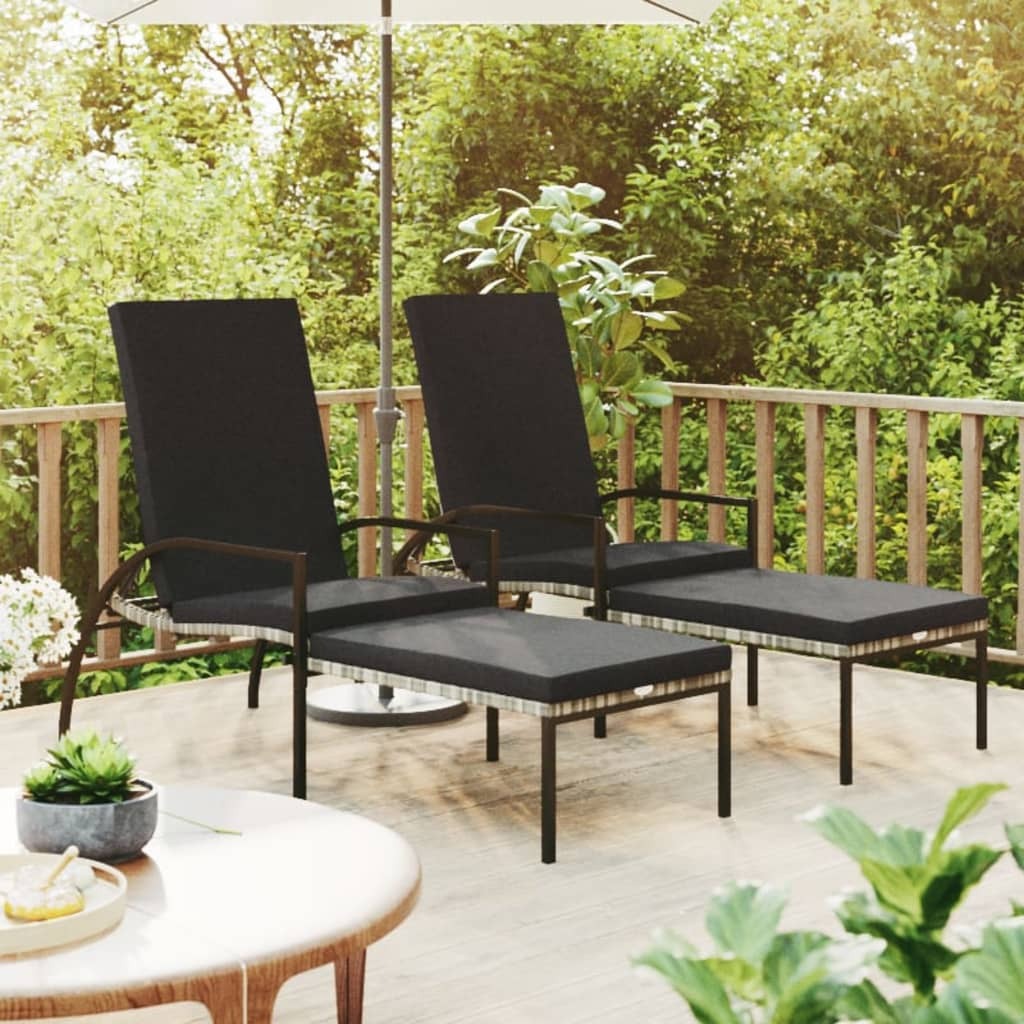 Sun Lounger Grey PE rattan, galvanized steel, fabric (100% polyester)