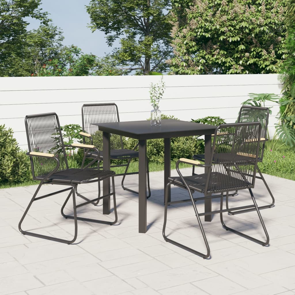 Garden Dining Set Black PVC Rattan Medium Seats Many