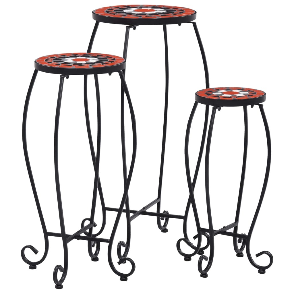 Table Set of 3 Terracotta and White Iron tube and ceramic tile